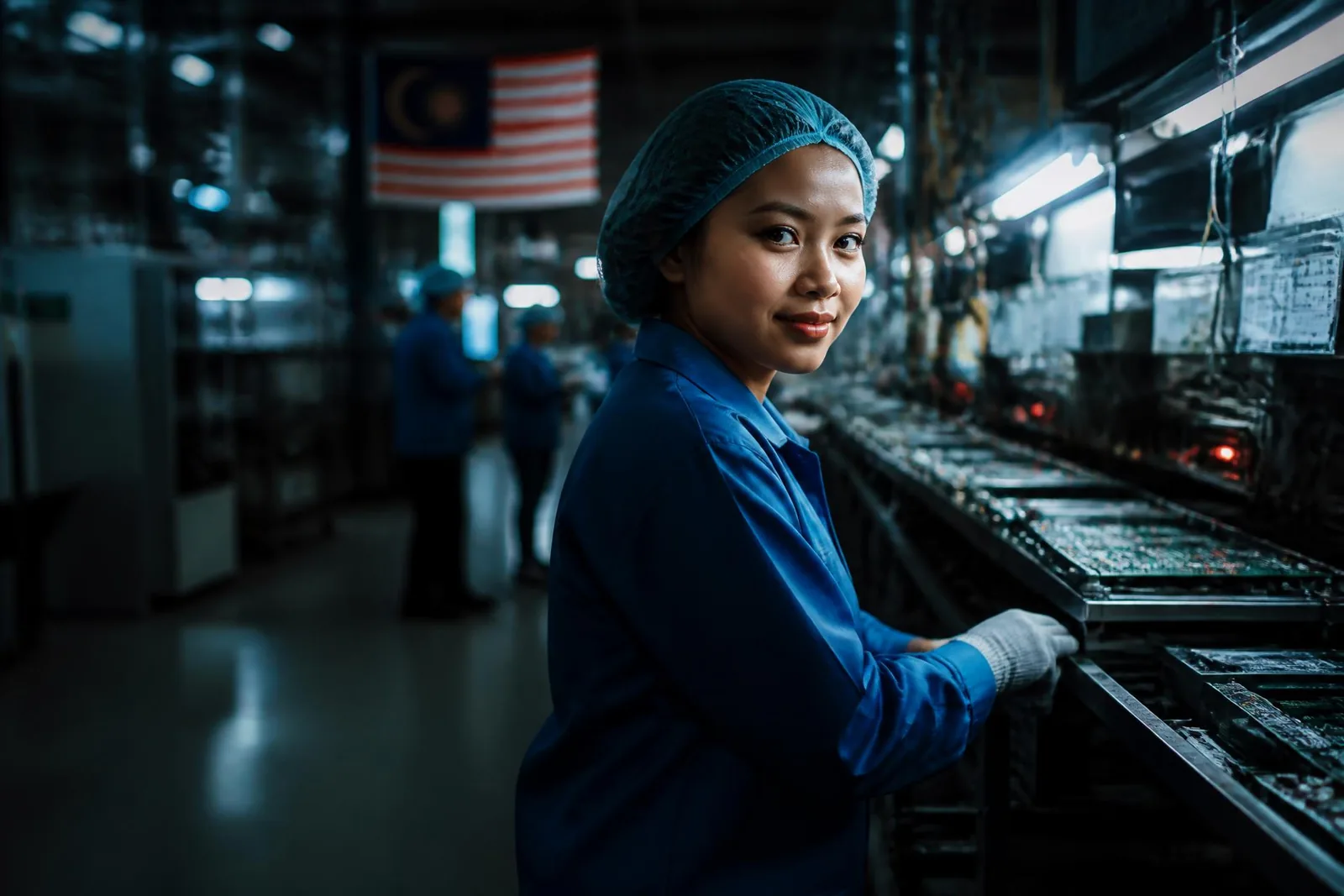 Operator kilang wanita di barisan pengeluaran elektronik di Johor